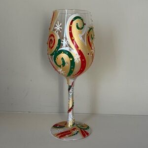 Lolita hand painted “Holiday Beauty” decorative wine glass
